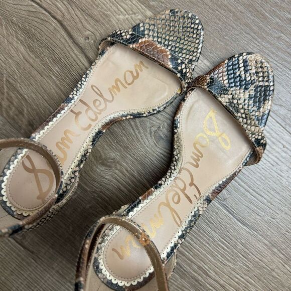 Sam Edelman | Brown Snake Print Ankle Strap Heels - Picture 5 of 9